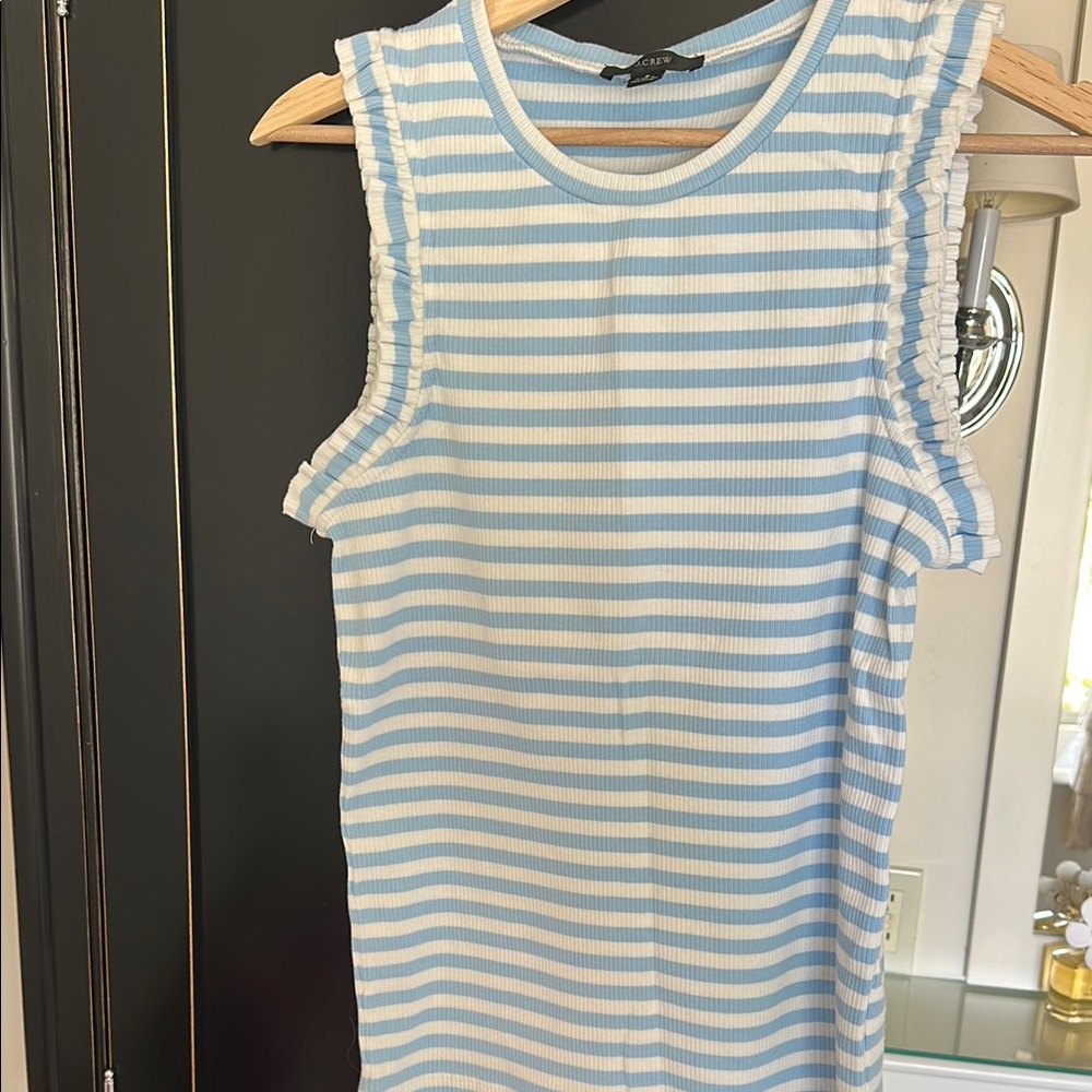 JCREW Blue and White Ruffled Tank Top
